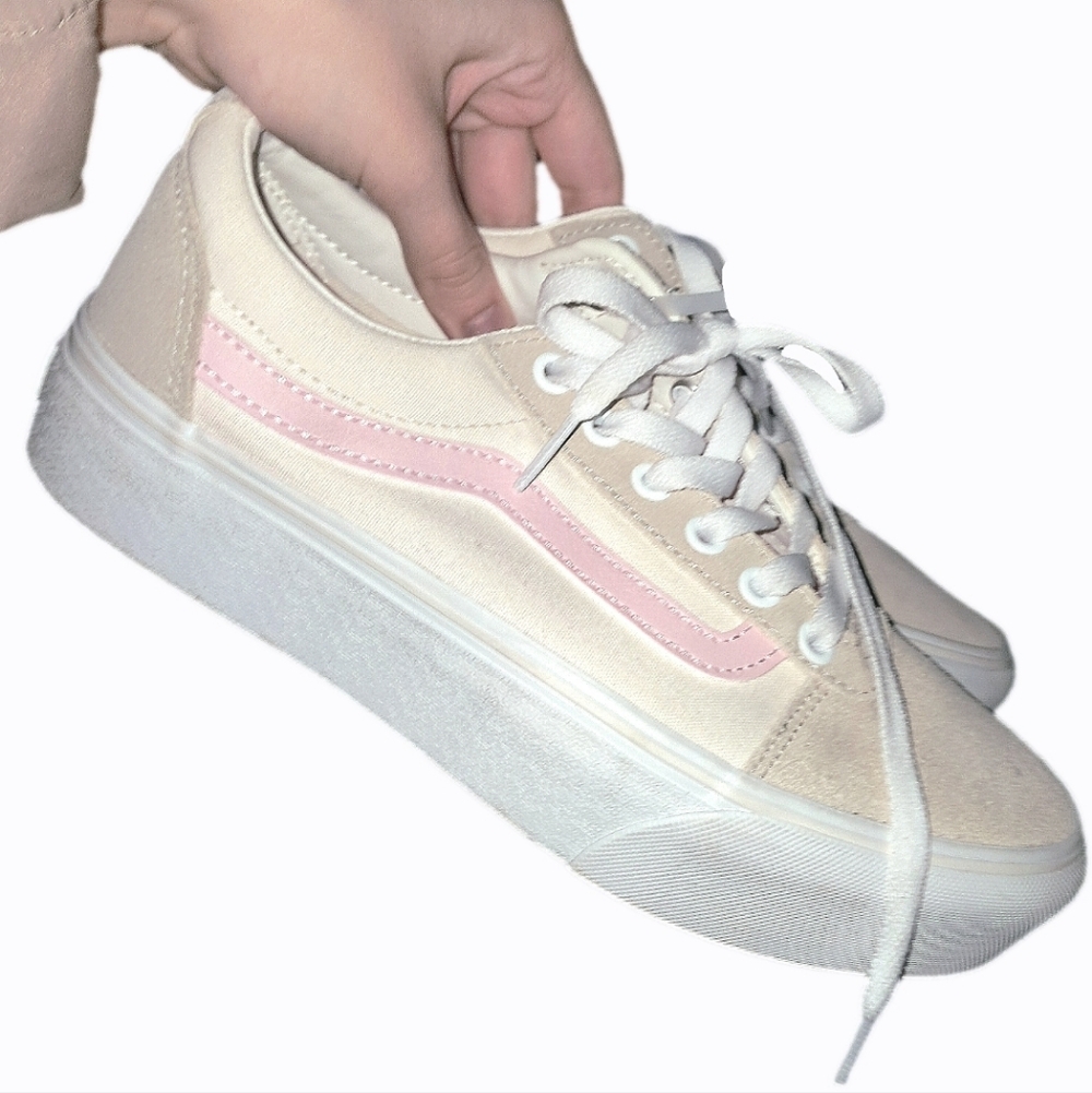 Vans Women's Ward Platform Sneakers Cream Pink Sidestripe Size 8.5 - Picture 4 of 4
